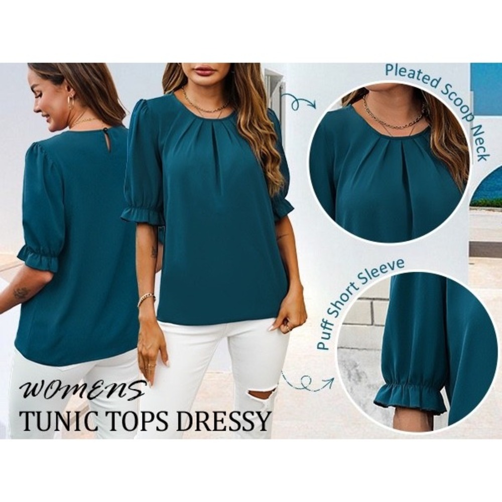 Zilian Dark Teal Blue Ruffle 3/4 Sleeve Blouse XXL NWT